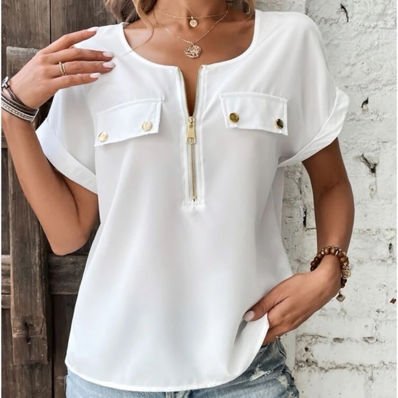 New  half  zip white short sleeve top - Picture 4 of 6